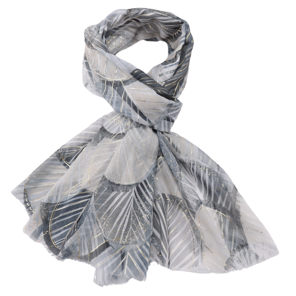 Gold Foil Grey Leaf Scarf
