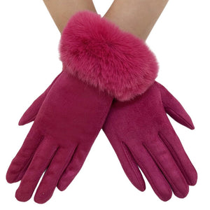 Hot Pink Fur Trim Gloves