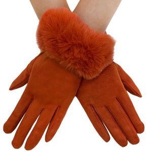 Burnt Orange Fur Trim Gloves