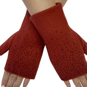 Burnt Orange Diamante Fingerless Gloves