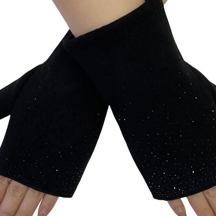 Black Diamante Fingerless Gloves