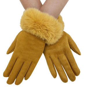 Mustard Fur Trim Gloves