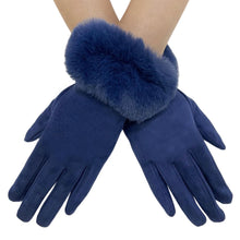 Load image into Gallery viewer, Navy Fur Trim Gloves
