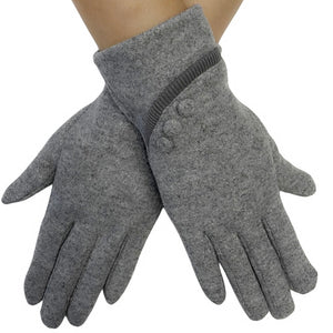 Grey Button Trim Gloves