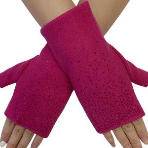 Fuschia Diamante Fingerless Gloves