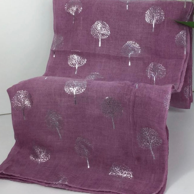 Purple Scarf With Silver Trees