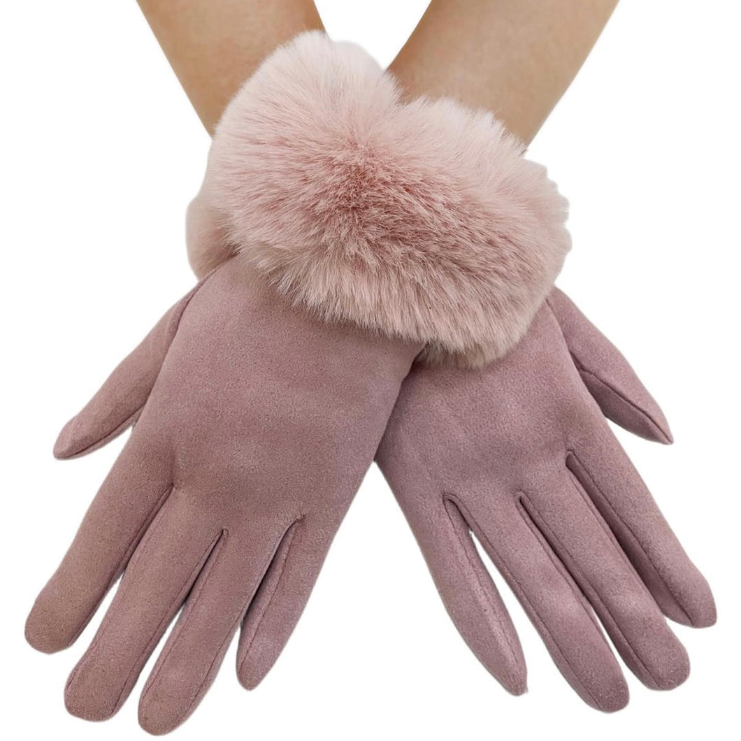 Pale Pink Fur Trim Gloves