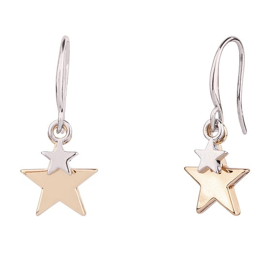 Double Star Drop Two Tone Earrings