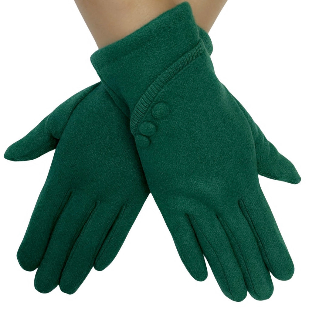 Green Button Trim Gloves