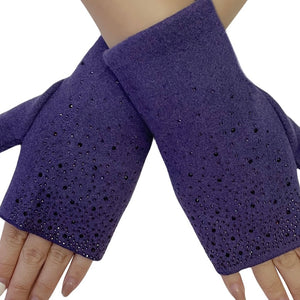 Purple Diamante Fingerless Gloves