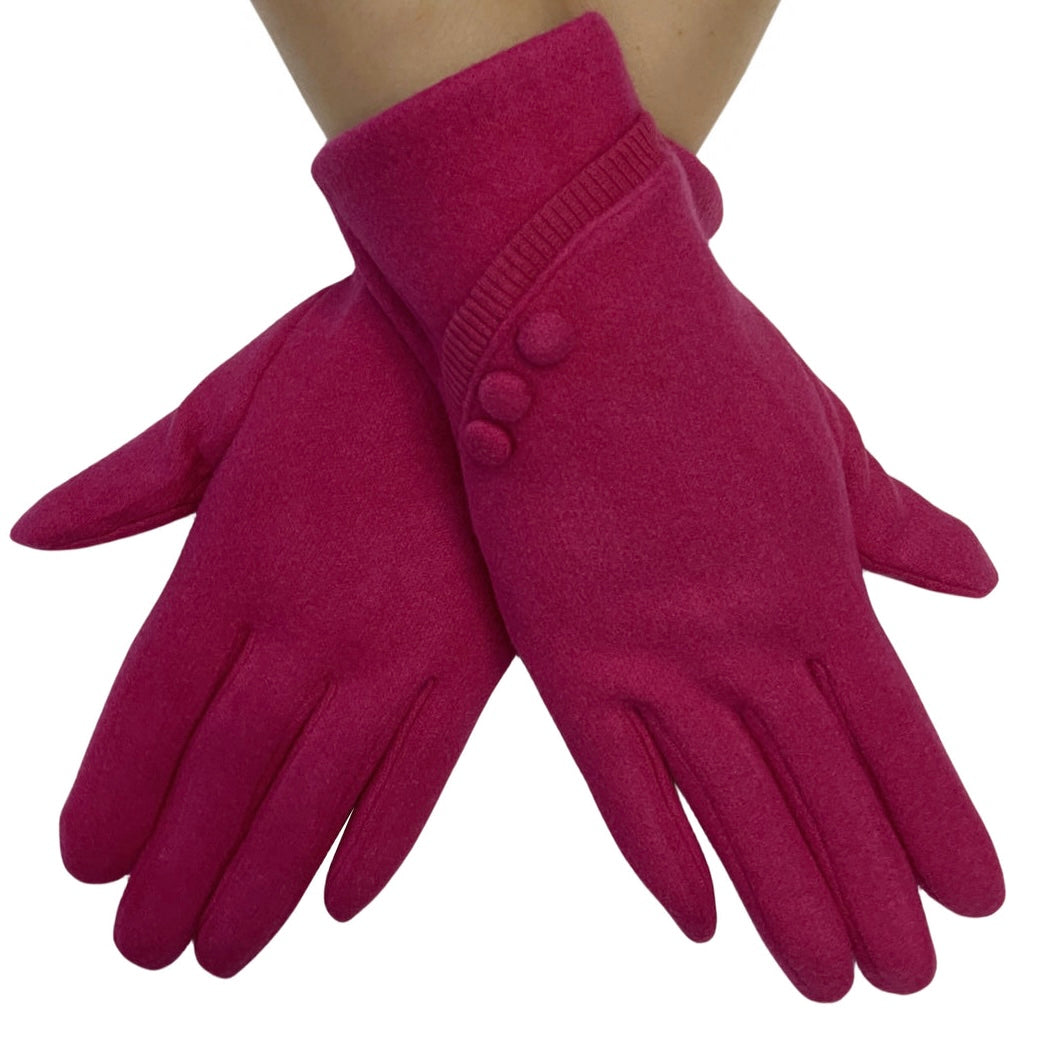 Fuschia Button Trim Gloves
