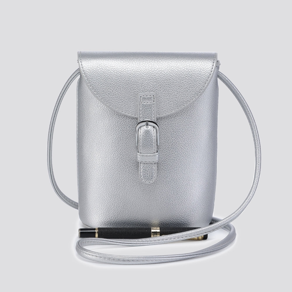 Silver Mini Crossbody Bucket Bag