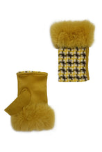 Load image into Gallery viewer, Retro Mustard Fur Trim Fingerless Gloves
