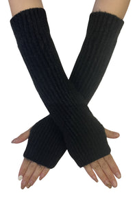 Black & Metallic Thread Long Fingerless Gloves
