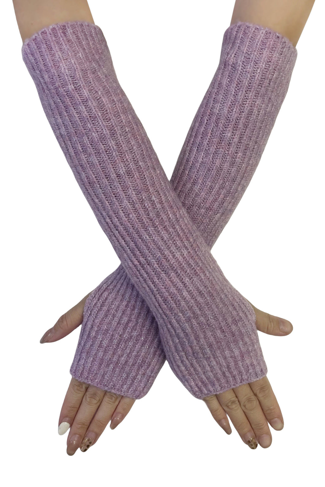 Lavender & Metallic Thread Long Fingerless Gloves