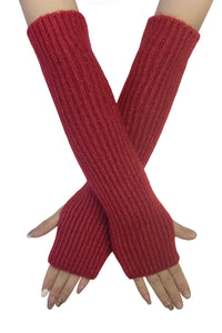 Red & Metallic Thread Long Fingerless Gloves